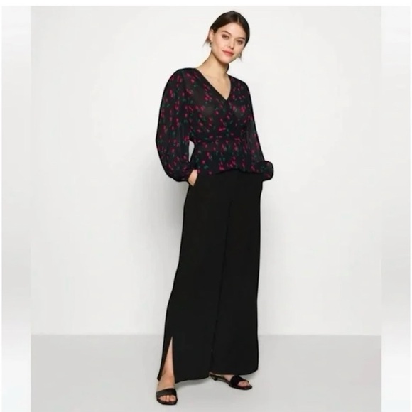 The‎ Kooples Paris Cherry Naive Wrap Top women's Size Black Red - Picture 5 of 8